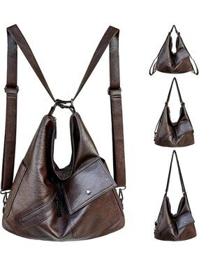 Stylish Vegan Leather Convertible Backpack Purse for Women - Brown Fashion Bag